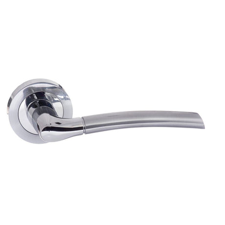 High quality image of STATUS Indiana Lever on Round Rose - Satin Chrome/Polished Chrome | Sku. s33rscpc | available to order from Trade Door Handles in Kendal.