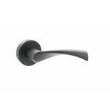 High quality image of STATUS Colorado Lever on Round Rose - Matt Black | Sku. s34rmb available to order from Trade Door Handles in Kendal.