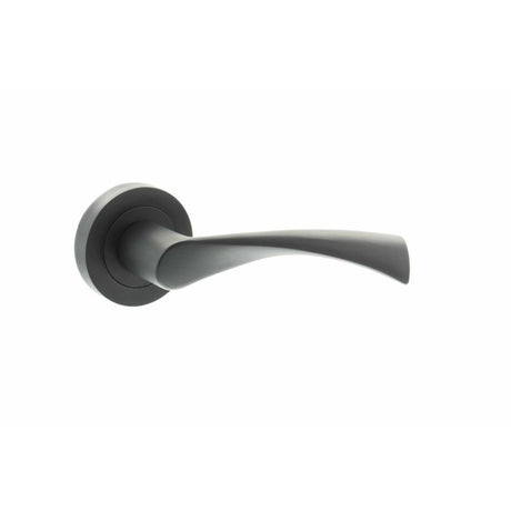 High quality image of STATUS Colorado Lever on Round Rose - Matt Black | Sku. s34rmb available to order from Trade Door Handles in Kendal.