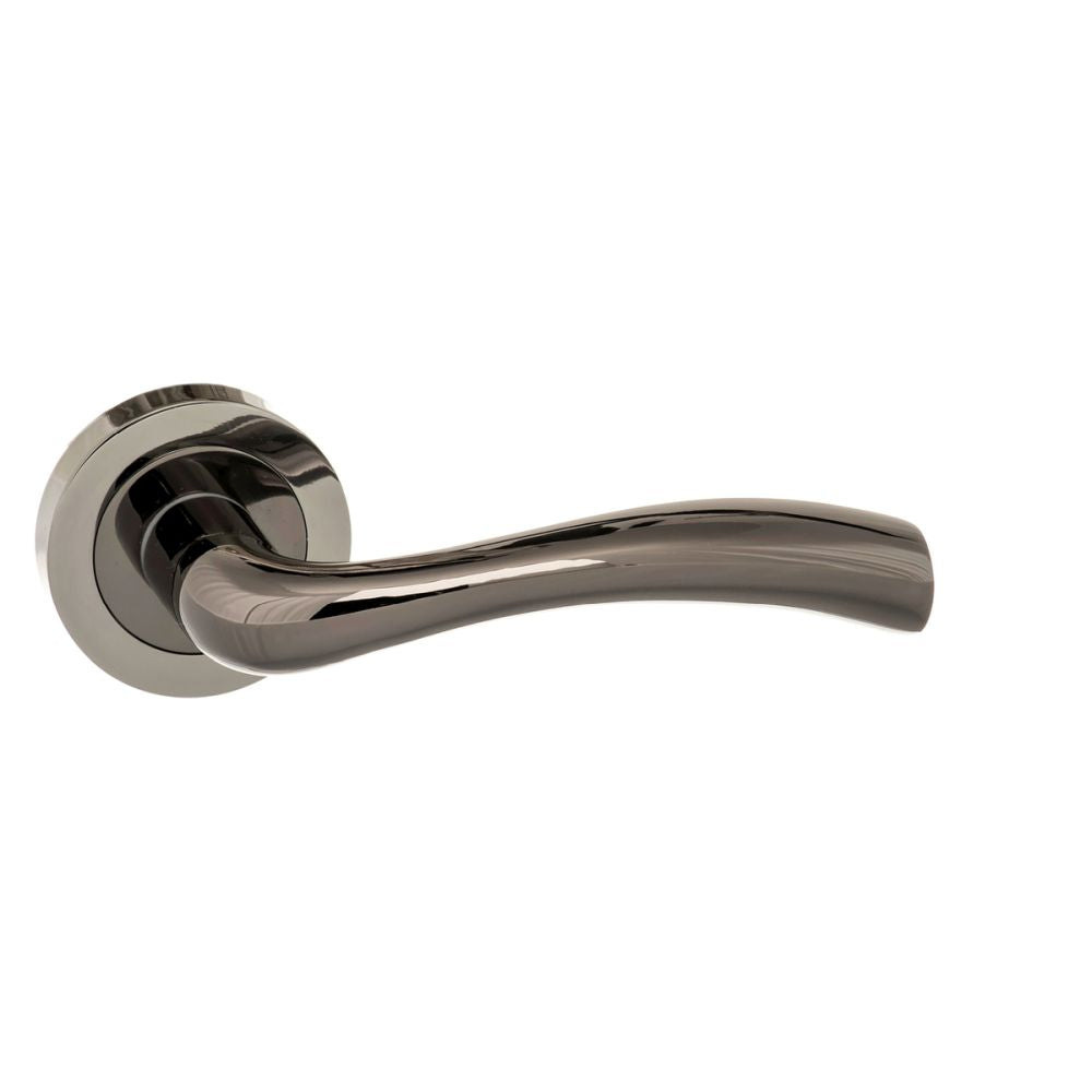 High quality image of STATUS Texas Lever on Round Rose - Black Nickel | Sku. s35rbn | available to order from Trade Door Handles in Kendal.