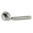 High quality image of STATUS Dakota Lever on Round Rose - Satin Chrome/Polished Chrome | Sku. s36rscpc | available to order from Trade Door Handles in Kendal.