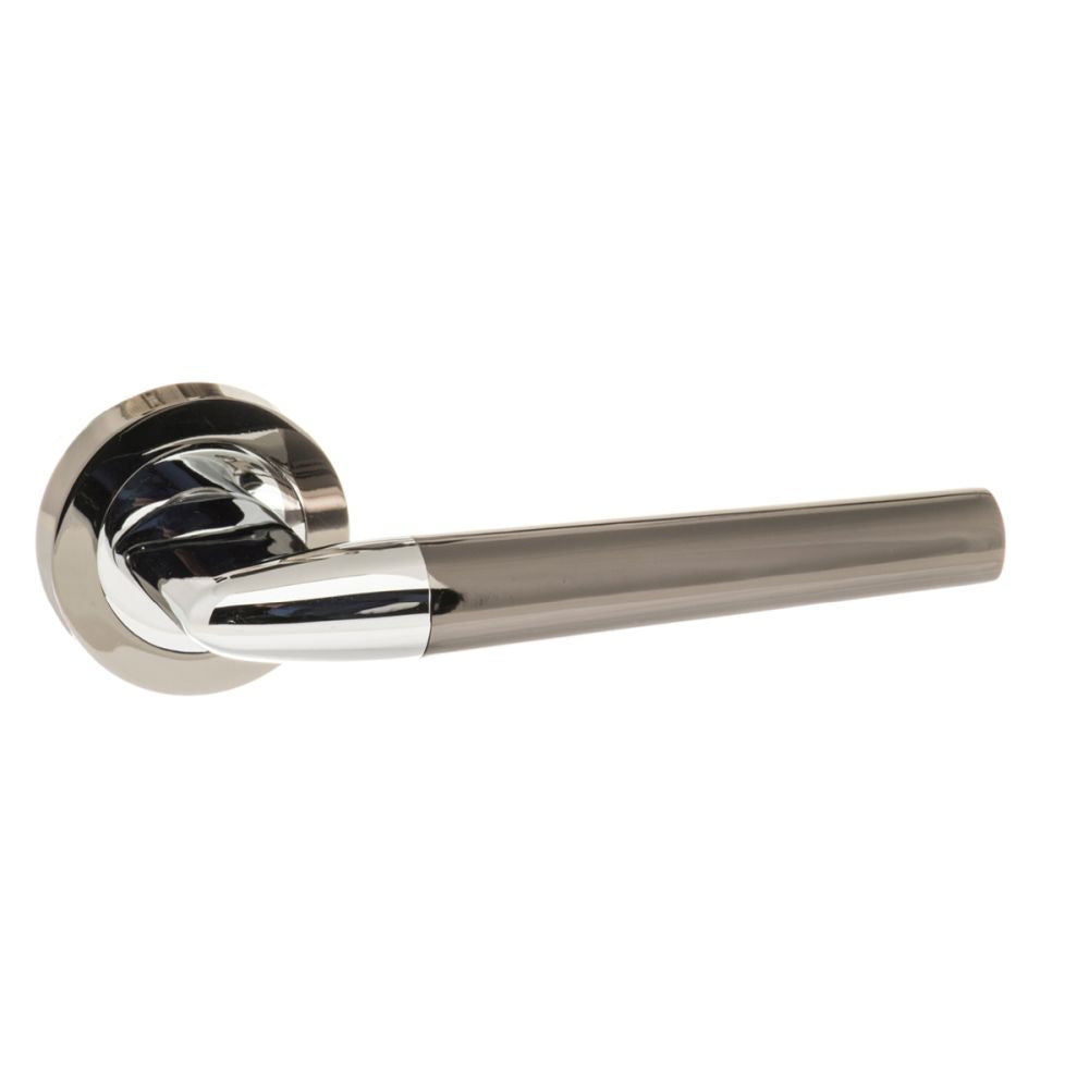 High quality image of STATUS Tennessee Lever on Round Rose - Black Nickel/Polished Chrome | Sku. s37rbnpc | available to order from Trade Door Handles in Kendal.