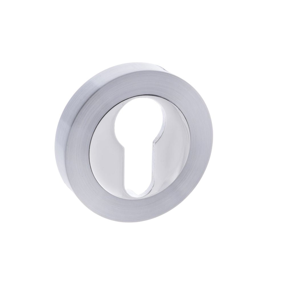 This is an image of STATUS Euro Escutcheon on Round Rose - Satin Chrome/Polished Chrome available to order from Trade Door Handles.