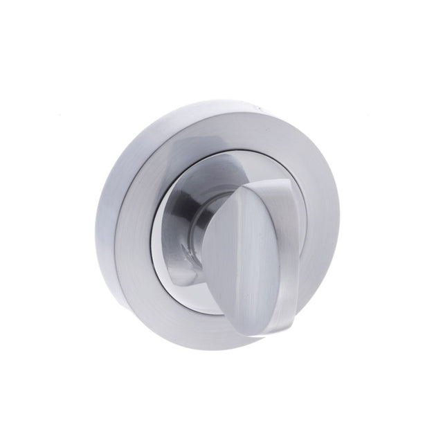 This is an image of STATUS WC Turn and Release on Round Rose - Satin Chrome/Polished Chrome available to order from Trade Door Handles.