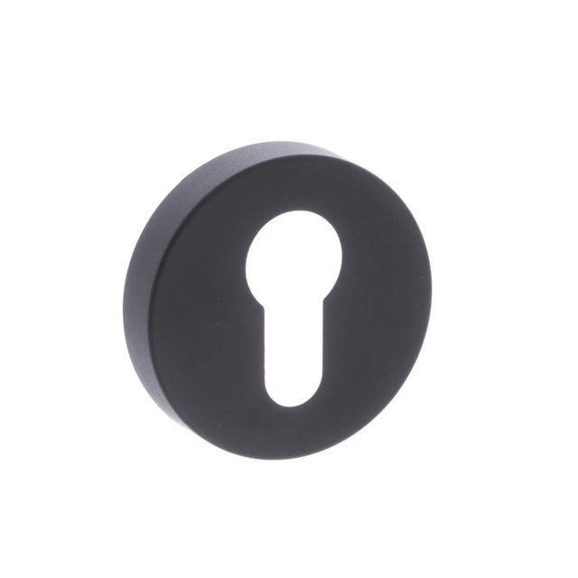 This is an image of STATUS Euro Escutcheon on S4 Round Rose - Matt Black available to order from Trade Door Handles.