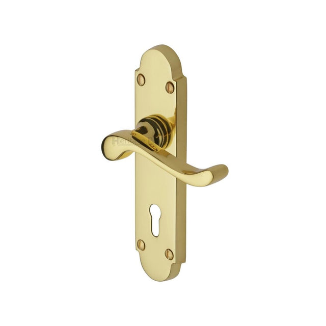 This is an image of a Heritage Brass - Door Handle Lever Lock Savoy Design Polished Brass Finish, s600-pb that is available to order from Trade Door Handles in Kendal.