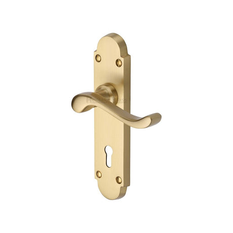 This is an image of a Heritage Brass - Door Handle Lever Lock Savoy Design Satin Brass Finish, s600-sb that is available to order from Trade Door Handles in Kendal.