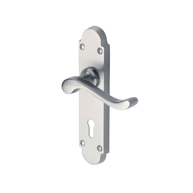 This is an image of a Heritage Brass - Door Handle Lever Lock Savoy Design Satin Chrome Finish, s600-sc that is available to order from Trade Door Handles in Kendal.