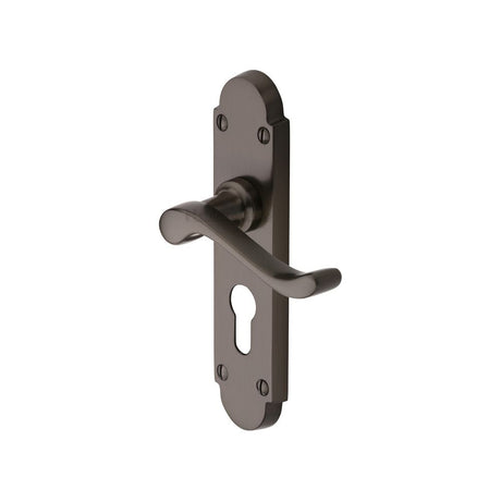 This is an image of a Heritage Brass - Door Handle for Euro Profile Plate Savoy Design Matt Bronze Fin, s607-48-mb that is available to order from Trade Door Handles in Kendal.