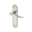 This is an image of a Heritage Brass - Door Handle Lever Lock Sandown Design Satin Nickel Finish, san1400-sn that is available to order from Trade Door Handles in Kendal.