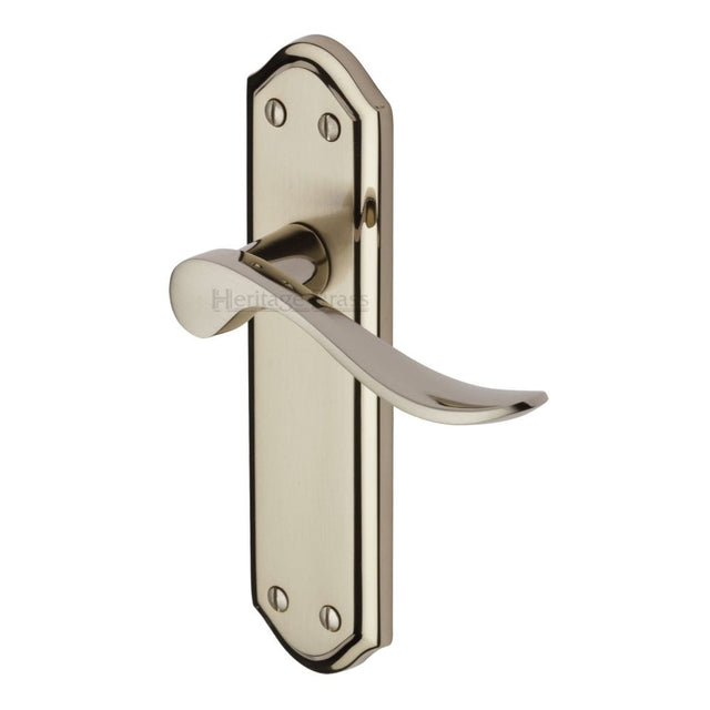 This is an image of a Heritage Brass - Door Handle Lever Latch Sandown Design Mercury Finish, san1410-mc that is available to order from Trade Door Handles in Kendal.