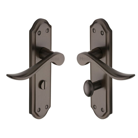 This is an image of a Heritage Brass - Door Handle for Bathroom Sandown Design Matt Bronze Finish, san1430-mb that is available to order from Trade Door Handles in Kendal.