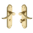 This is an image of a Heritage Brass - Door Handle for Bathroom Sandown Design Satin Brass Finish, san1430-sb that is available to order from Trade Door Handles in Kendal.