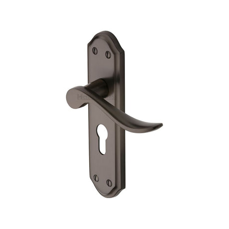 This is an image of a Heritage Brass - Door Handle for Euro Profile Plate Sandown Design Matt Bronze F, san1448-mb that is available to order from Trade Door Handles in Kendal.