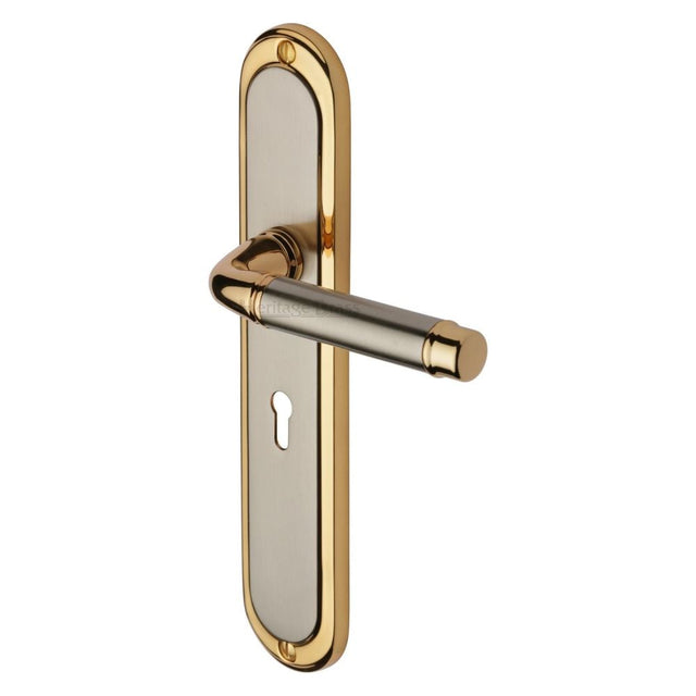 This is an image of a Heritage Brass - Door Handle Lever Lock Saturn Long Design Jupiter Finish, sat2000-jp that is available to order from Trade Door Handles in Kendal.