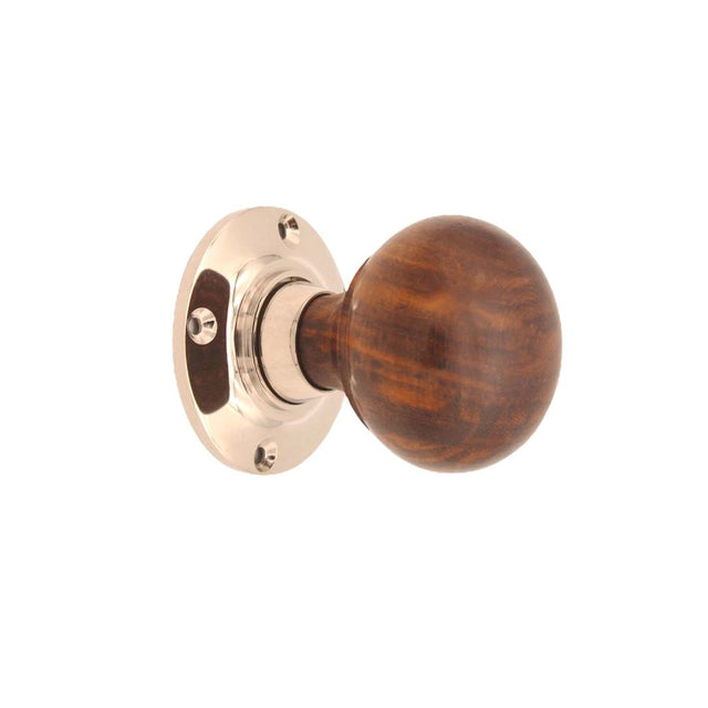 This is an image of Spira Brass - Rosewood Bun Rim/Mortice Door Knob Polished Nickel   available to order from trade door handles, quick delivery and discounted prices.