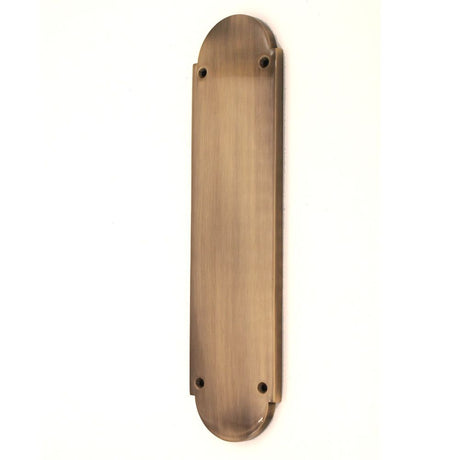 This is an image of Spira Brass - Victorian Half Round Finger Plate 300mm Antique Brass   available to order from trade door handles, quick delivery and discounted prices.