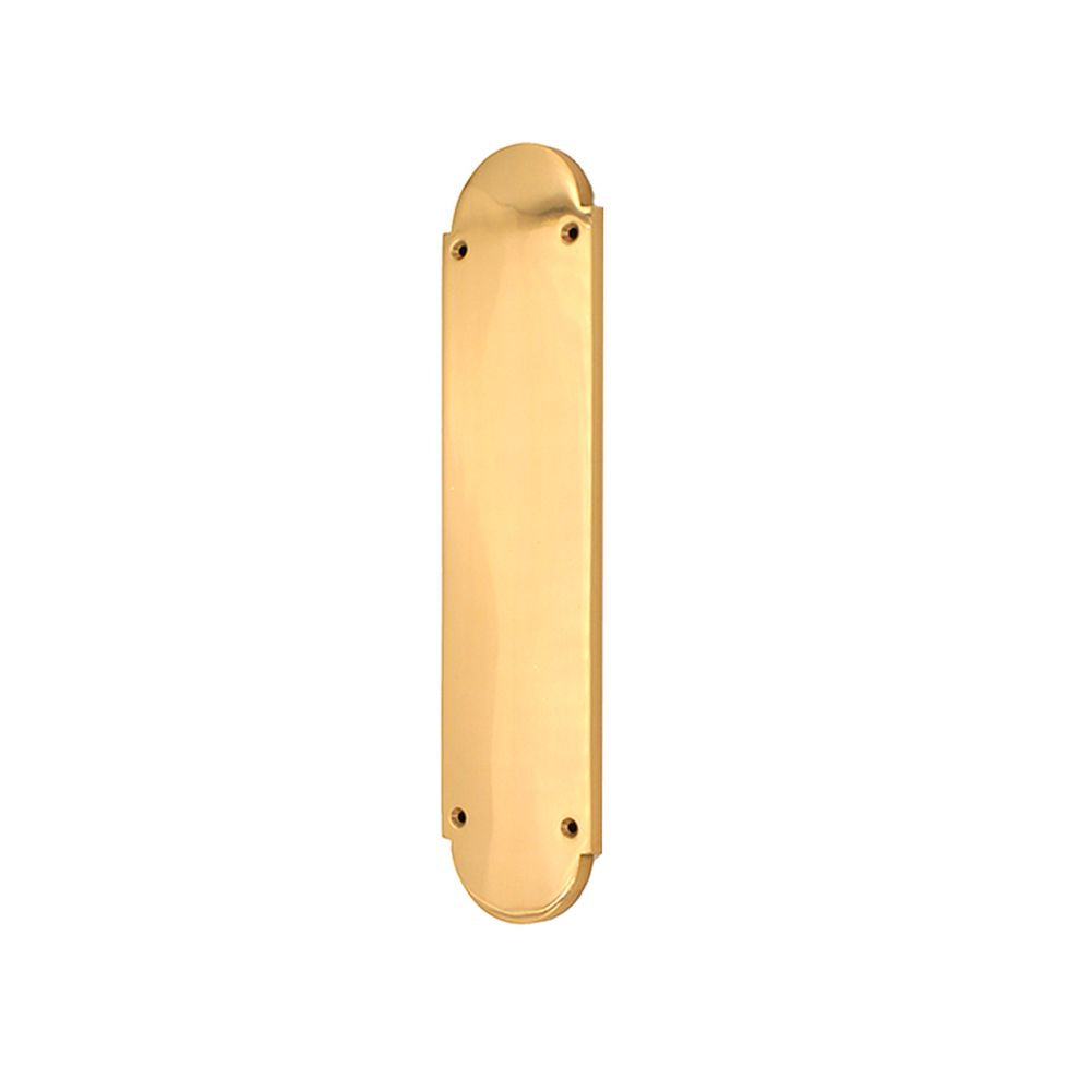 This is an image of Spira Brass - Victorian Half Round Finger Plate 300mm Polished Brass   available to order from trade door handles, quick delivery and discounted prices.