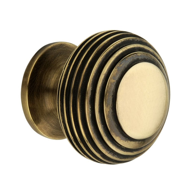 This is an image of Spira Brass - Beehive Small 30mm Cupboard Knob Aged Brass   available to order from trade door handles, quick delivery and discounted prices.