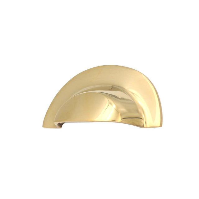 This is an image of Spira Brass - Slim Cup Handle Large Polished Brass Unlacquered   available to order from trade door handles, quick delivery and discounted prices.