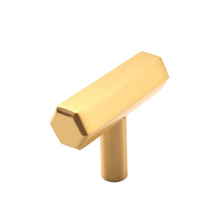 This is an image of Spira Brass - Hexagonal T bar Cupboard Pull Satin Brass   available to order from trade door handles, quick delivery and discounted prices.