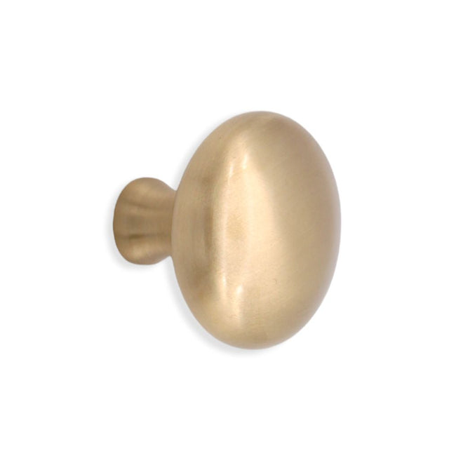 This is an image of Spira Brass - Mushroom 38mm Cupboard Knob Satin Brass   available to order from trade door handles, quick delivery and discounted prices.