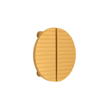 This is an image of Spira Brass - Striped Half Moon Door Handles Satin Brass Small   available to order from trade door handles, quick delivery and discounted prices.