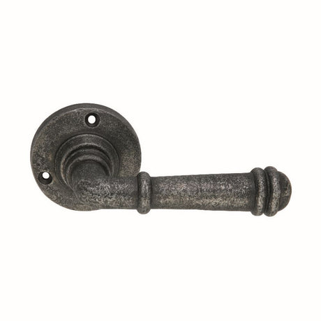 This is an image of Spira Brass - Ribbed Lever on Round Rose Pewter   available to order from trade door handles, quick delivery and discounted prices.