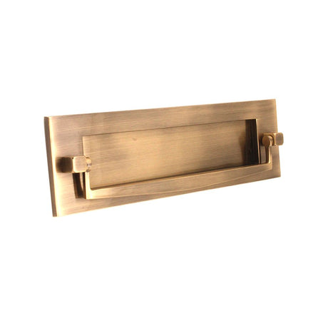 This is an image of Spira Brass - Regency Knocker Postal Plate 250mm Antique Brass   available to order from trade door handles, quick delivery and discounted prices.