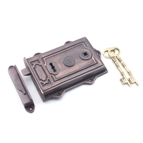 This is an image of Spira Brass - Davenport Rim Lock Aged Bronze   available to order from trade door handles, quick delivery and discounted prices.