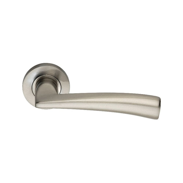 This is an image of Spira Brass - Lego Lever Door Handle Satin Nickel   available to order from trade door handles, quick delivery and discounted prices.