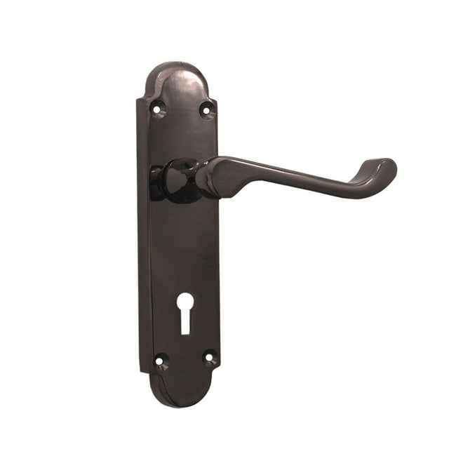 This is an image of Spira Brass - Oakley Lock Lever Handle Black Nickel   available to order from trade door handles, quick delivery and discounted prices.