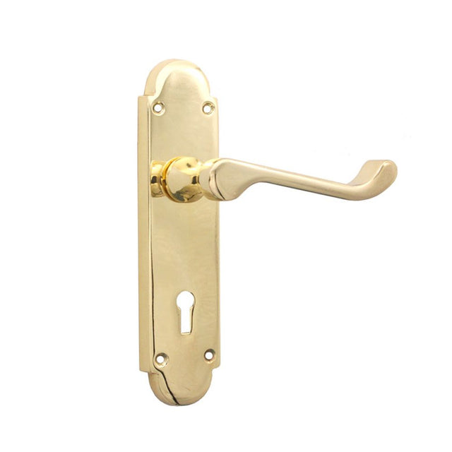 This is an image of Spira Brass - Oakley Lock Lever Handle Polished Brass   available to order from trade door handles, quick delivery and discounted prices.