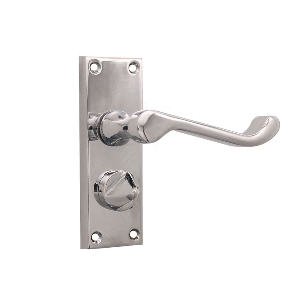 This is an image of Spira Brass - Victorian Scroll Privacy Lever Handle 115mm Polished Chrome   available to order from trade door handles, quick delivery and discounted prices.