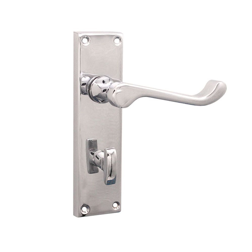 This is an image of Spira Brass - Victorian Scroll Privacy Lever Handle 150mm Polished Chrome   available to order from trade door handles, quick delivery and discounted prices.