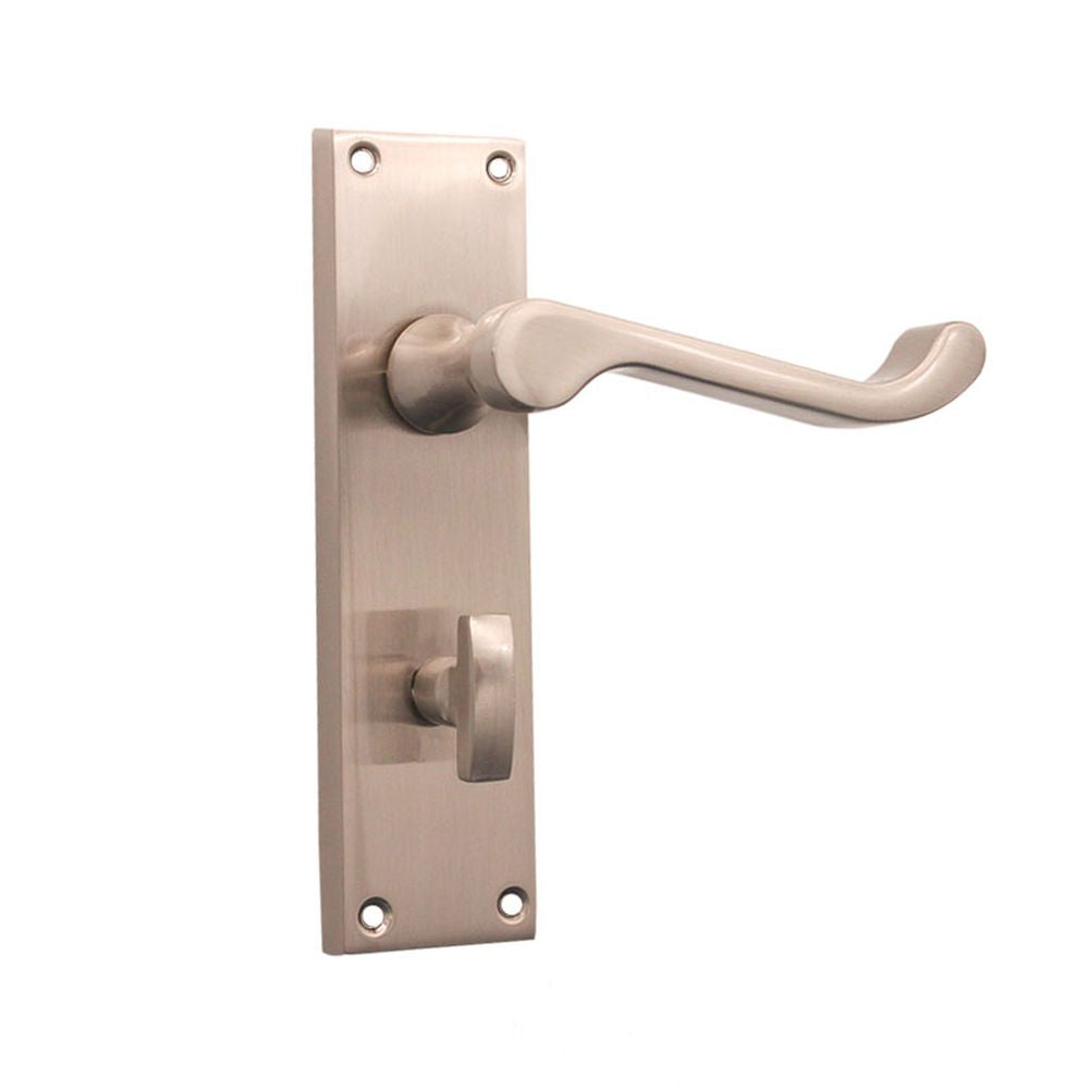 This is an image of Spira Brass - Victorian Scroll Privacy Lever Handle 150mm Satin Nickel   available to order from trade door handles, quick delivery and discounted prices.