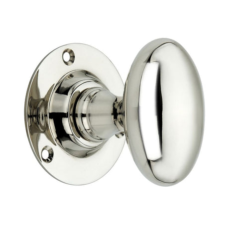 This is an image of Spira Brass - Oval Mortice Door Knob Polished Nickel   available to order from trade door handles, quick delivery and discounted prices.