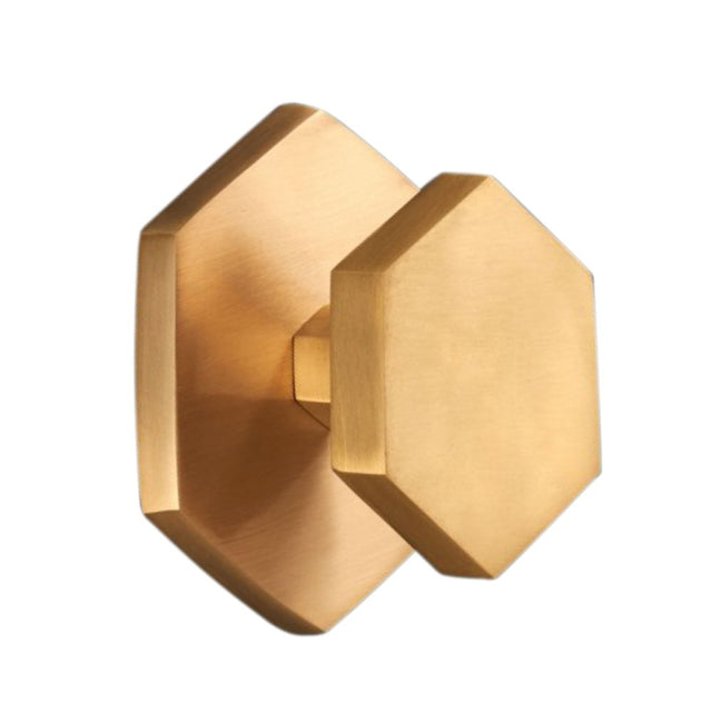 This is an image of Spira Brass - Hexagonal Centre Door Knob Satin Brass   available to order from trade door handles, quick delivery and discounted prices.