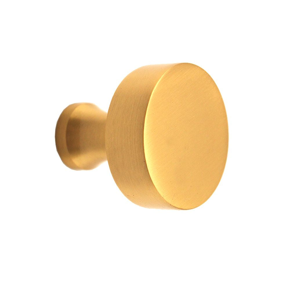 This is an image of Spira Brass - Round Cupboard Knob Satin Brass   available to order from trade door handles, quick delivery and discounted prices.