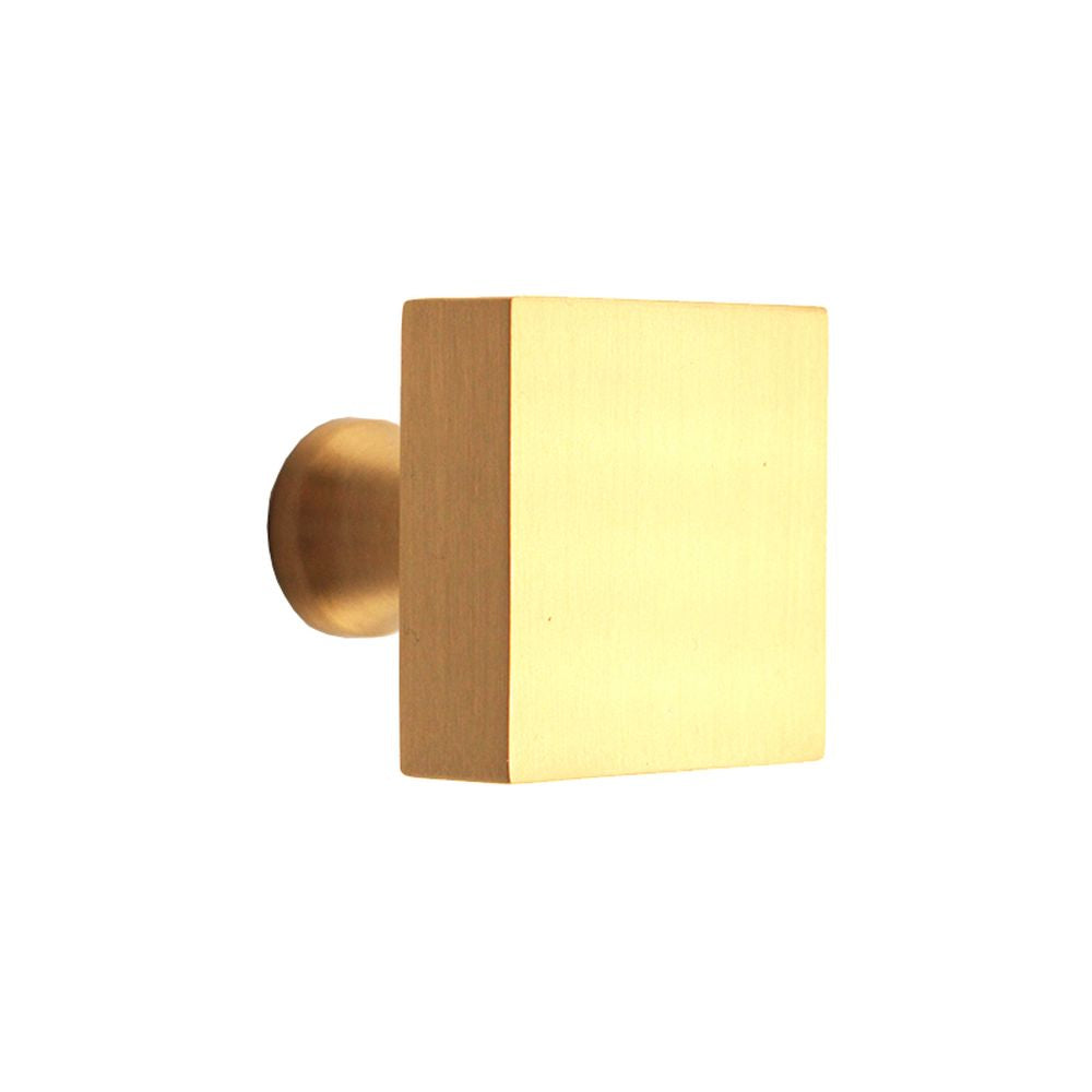 This is an image of Spira Brass - Square Cupboard Knob Satin Brass   available to order from trade door handles, quick delivery and discounted prices.