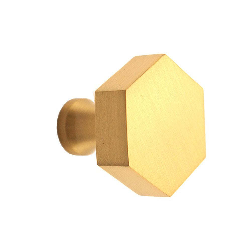 This is an image of Spira Brass - Hexagonal Cupboard Knob Satin Brass   available to order from trade door handles, quick delivery and discounted prices.