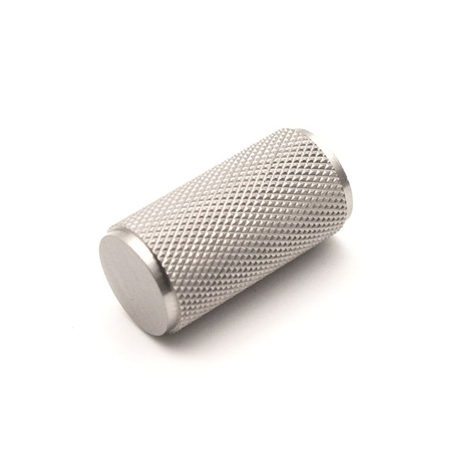 This is an image of Spira Brass - Knurled Cylinder Cupboard Pull Satin Silver   available to order from trade door handles, quick delivery and discounted prices.