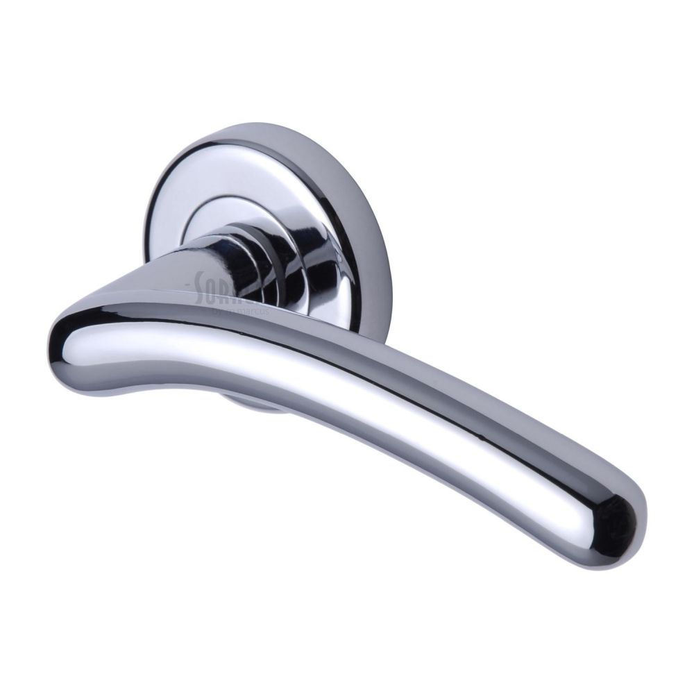 This is an image of a Sorrento - Door Handle Lever Latch on Round Rose Ico Design Polished Chrome Finish, sc-2012-pc that is available to order from Trade Door Handles in Kendal.