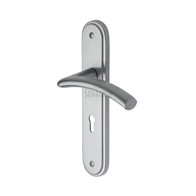 This is an image of a Sorrento - Door Handle Lever Lock Tosca Design Satin Chrome Finish, sc-4350-sc that is available to order from Trade Door Handles in Kendal.