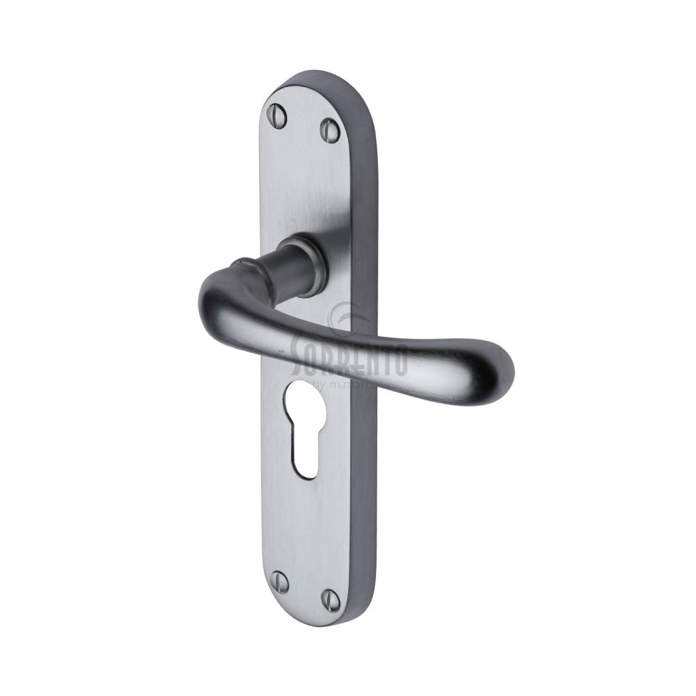 This is an image of a Sorrento - Door Handle for Euro Profile Plate Donna Design Satin Chrome Finish, sc-6348-sc that is available to order from Trade Door Handles in Kendal.