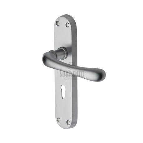 This is an image of a Sorrento - Door Handle Lever Lock Donna Design Satin Chrome Finish, sc-6350-sc that is available to order from Trade Door Handles in Kendal.