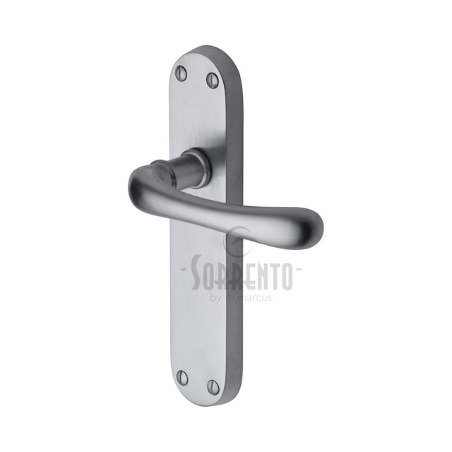 This is an image of a Sorrento - Door Handle Lever Latch Donna Design Satin Chrome Finish, sc-6360-sc that is available to order from Trade Door Handles in Kendal.