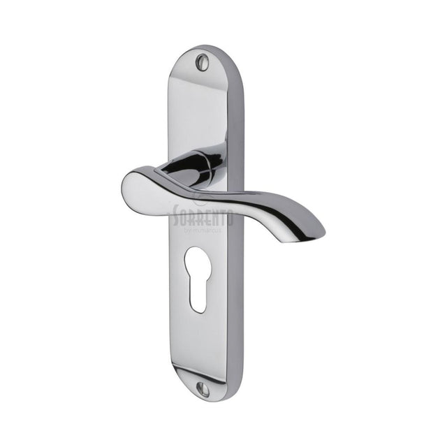 This is an image of a Sorrento - Door Handle for Euro Profile Plate Aurora Design Polished Chrome Finish, sc-7348-pc that is available to order from Trade Door Handles in Kendal.