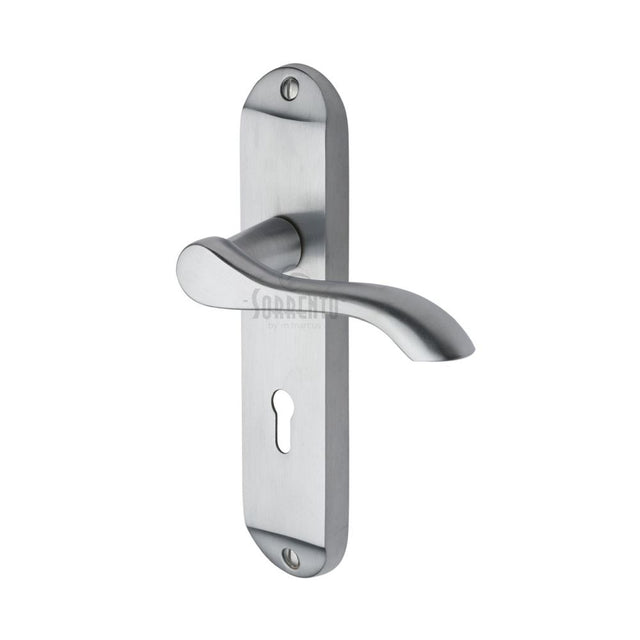 This is an image of a Sorrento - Door Handle Lever Lock Aurora Design Satin Chrome Finish, sc-7350-sc that is available to order from Trade Door Handles in Kendal.