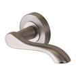 This is an image of a Sorrento - Door Handle Lever Latch on Round Rose Aurora Design Satin Nickel Finis, sc-7352-sn that is available to order from Trade Door Handles in Kendal.